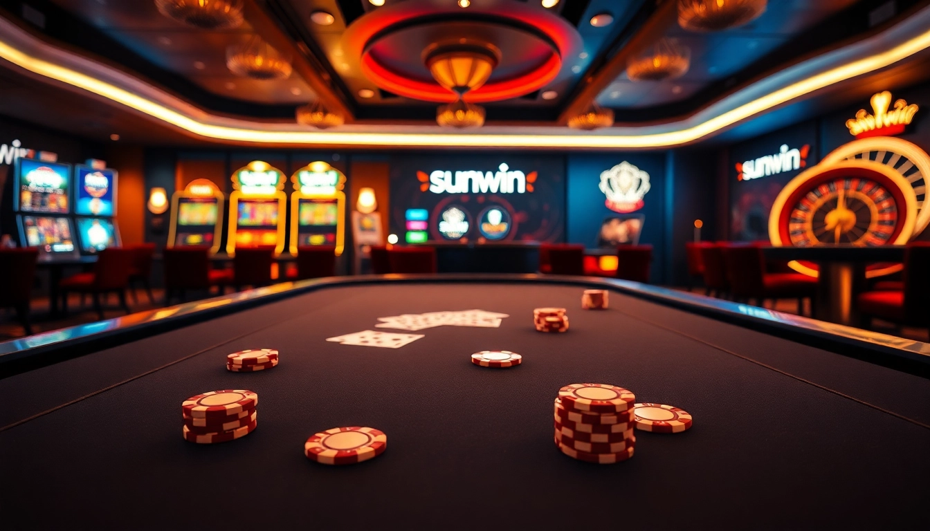 Players winning big at the sunwin poker table, showcasing vibrant casino excitement.