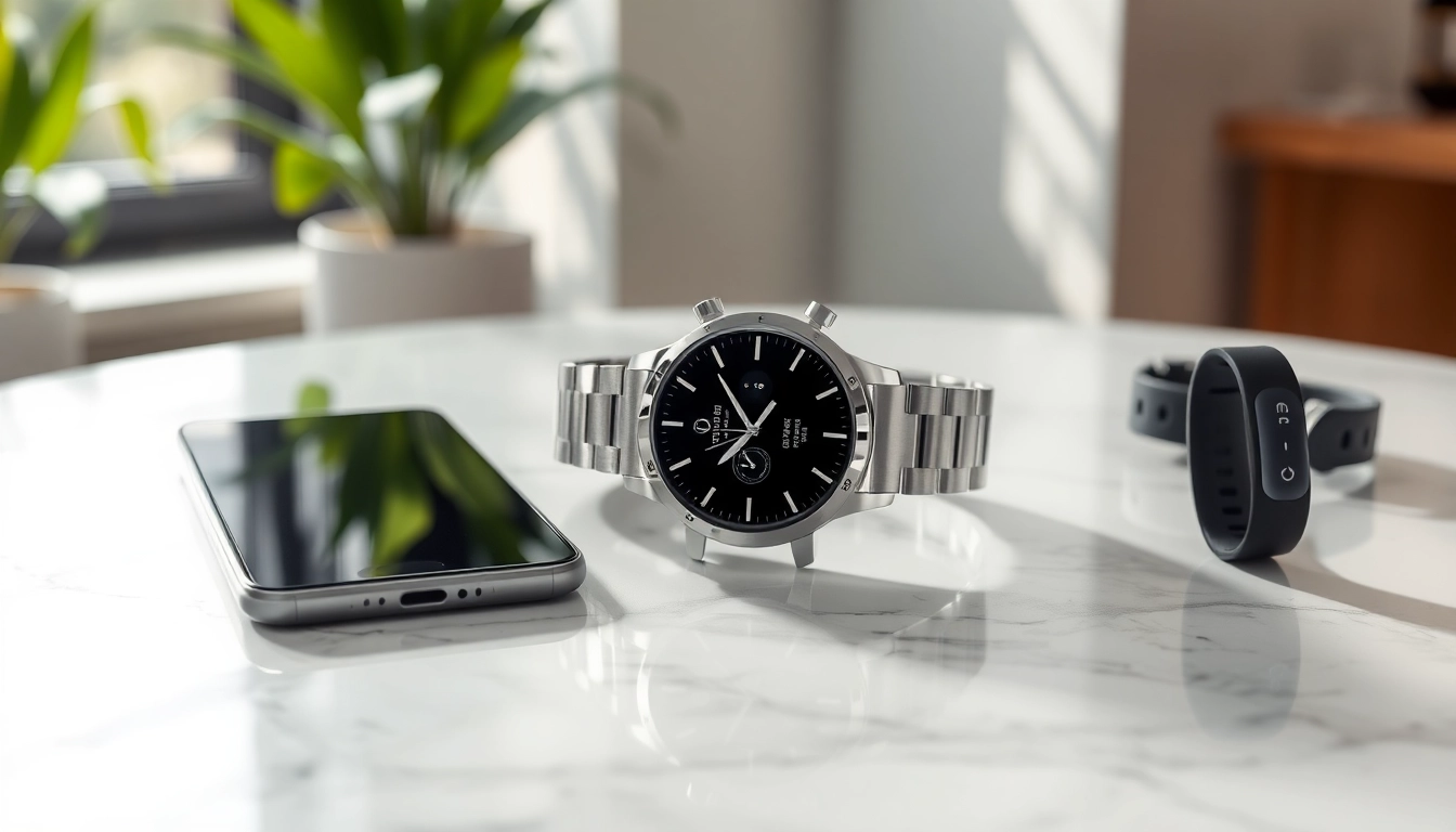 Showcasing a Pulse Smart Watch on a marble surface highlighting its luxurious design.