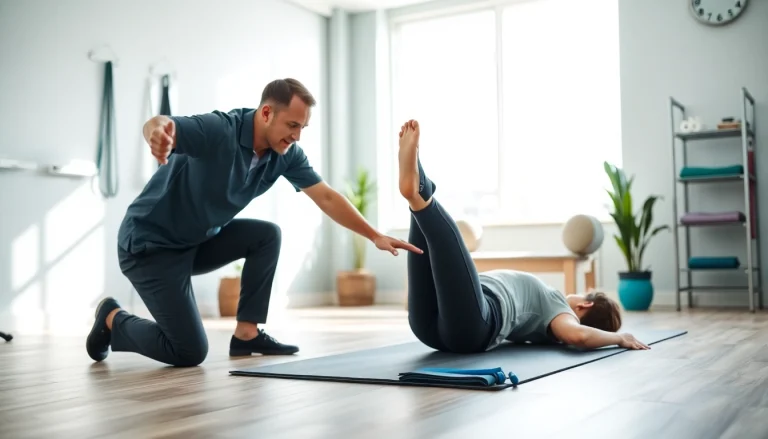 North Edmonton physiotherapy session showcasing a therapist assisting a patient with rehabilitation exercises.