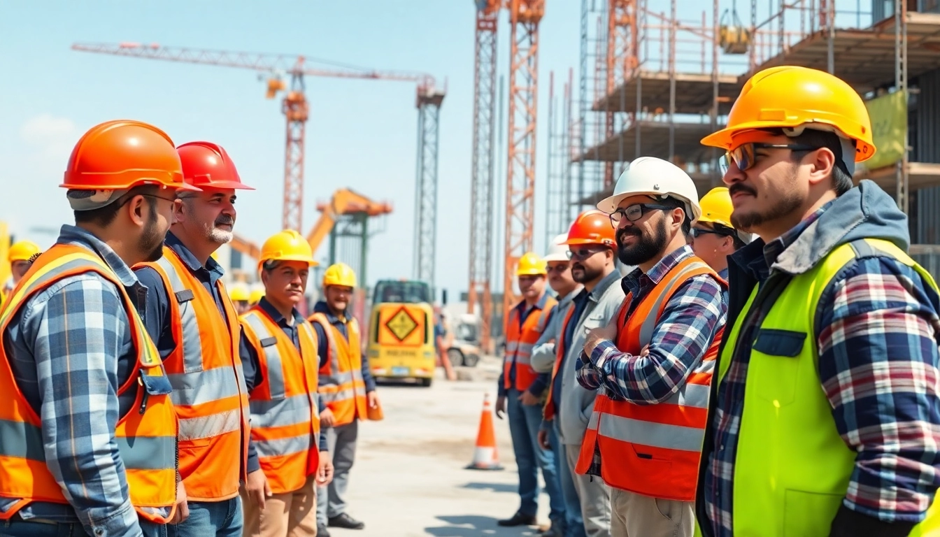 Ensuring construction site safety through teamwork among diverse workers in safety gear.