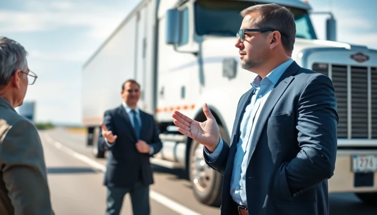 Truck accident attorney Clearwater advising a client at a roadside accident scene.