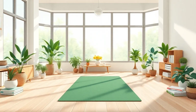 Engaging health-focused wellness workspace featuring yoga mat and plants for relaxation.