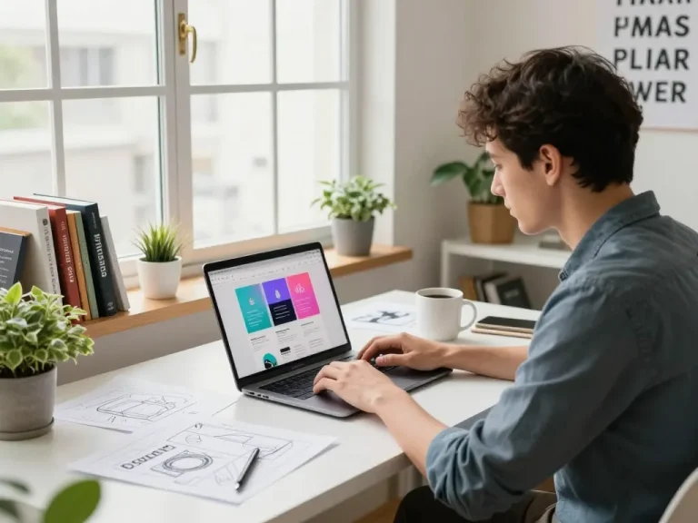 Freelance web designer crafting innovative solutions with SEO services Malaysia in a stylish workspace.