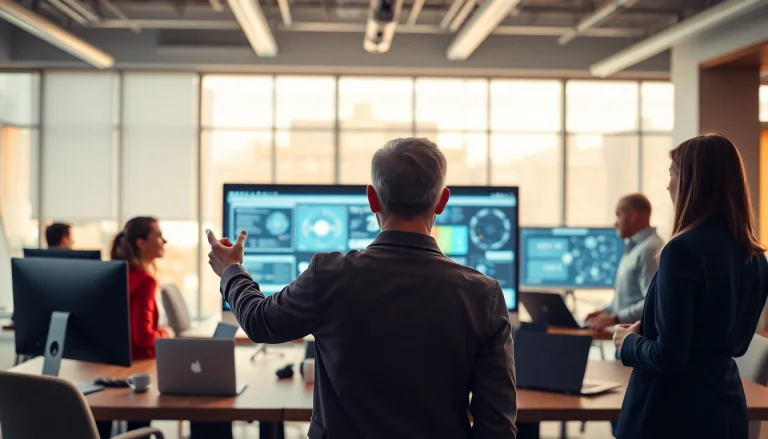 Showcase an assistant for enterprise aiding collaboration in a modern office setting.