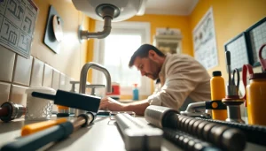 Find a skilled Plumber near me efficiently fixing pipes in a well-lit home environment.