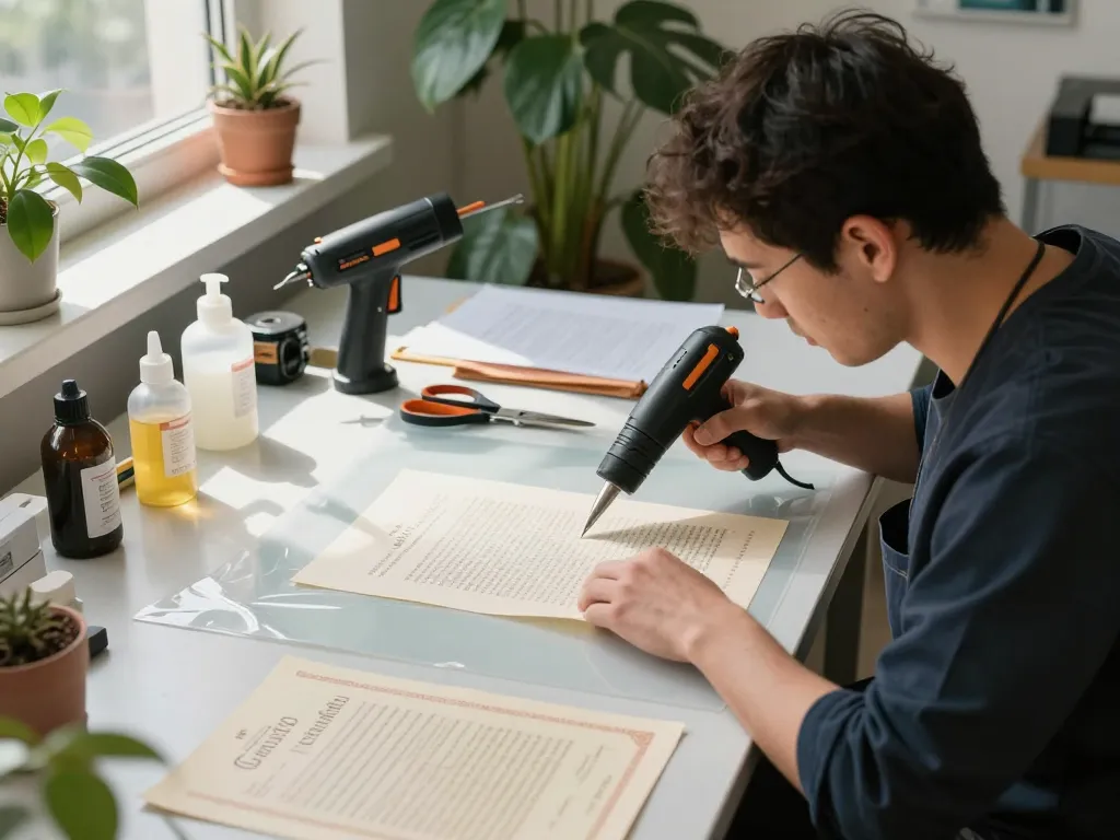 hướng dẫn bóc lớp ép plastic hà nội - Professional paper restoration specialist demonstrating safe removal of plastic lamination from important documents.