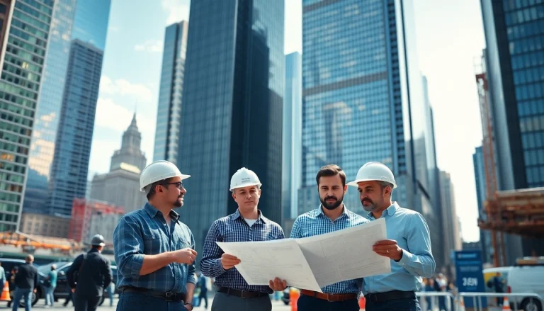 New York Commercial General Contractor collaborating on a large urban project with a construction team.