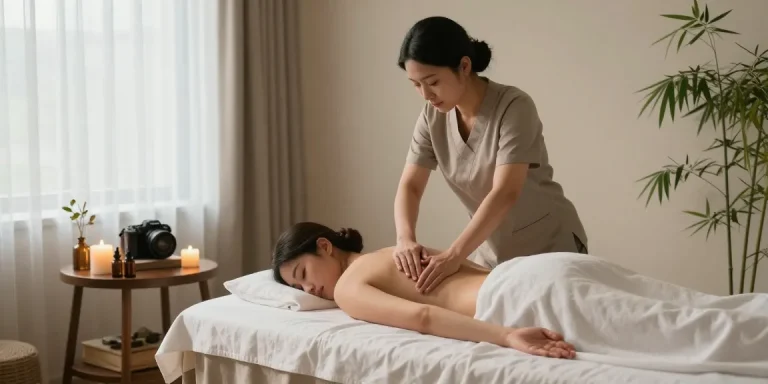 삼성동마사지 전문 스튜디오에서 아로마 테라피와 함께 편안한 마사지 받는 모습