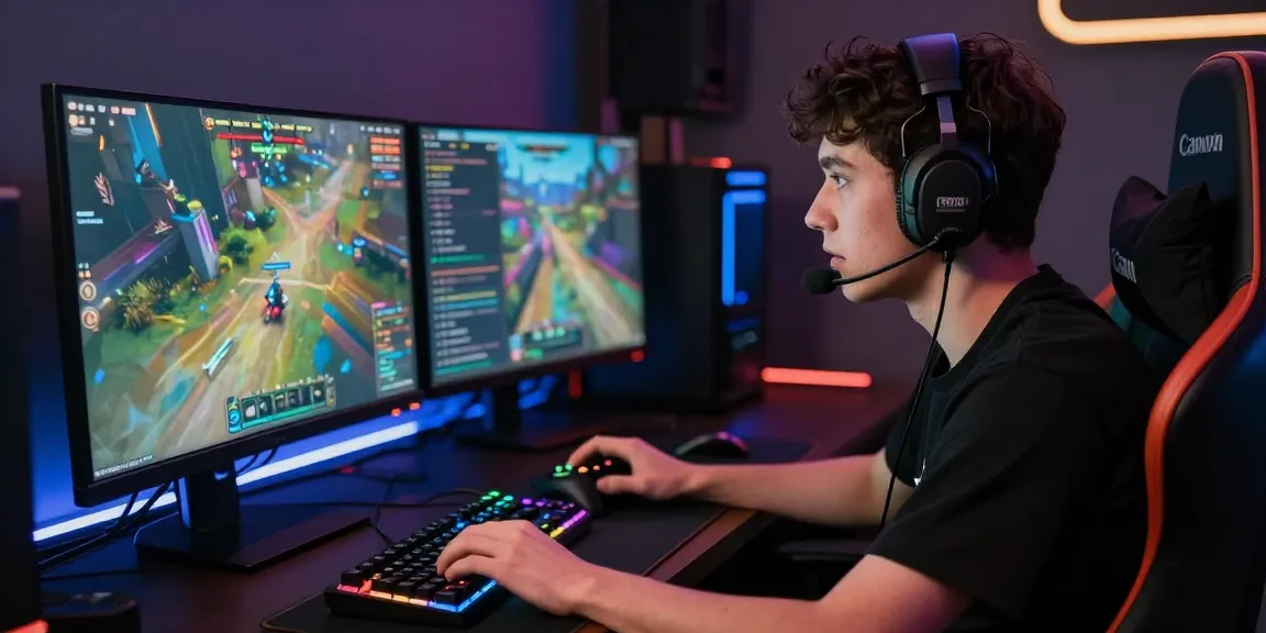 Player using PROOFCORE cheats in an immersive gaming setup with vibrant lighting and advanced tech.