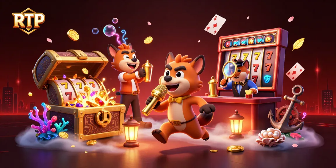 Hyenas in a comedy casino setting showcasing RTP features with slot reels and vibrant decor.