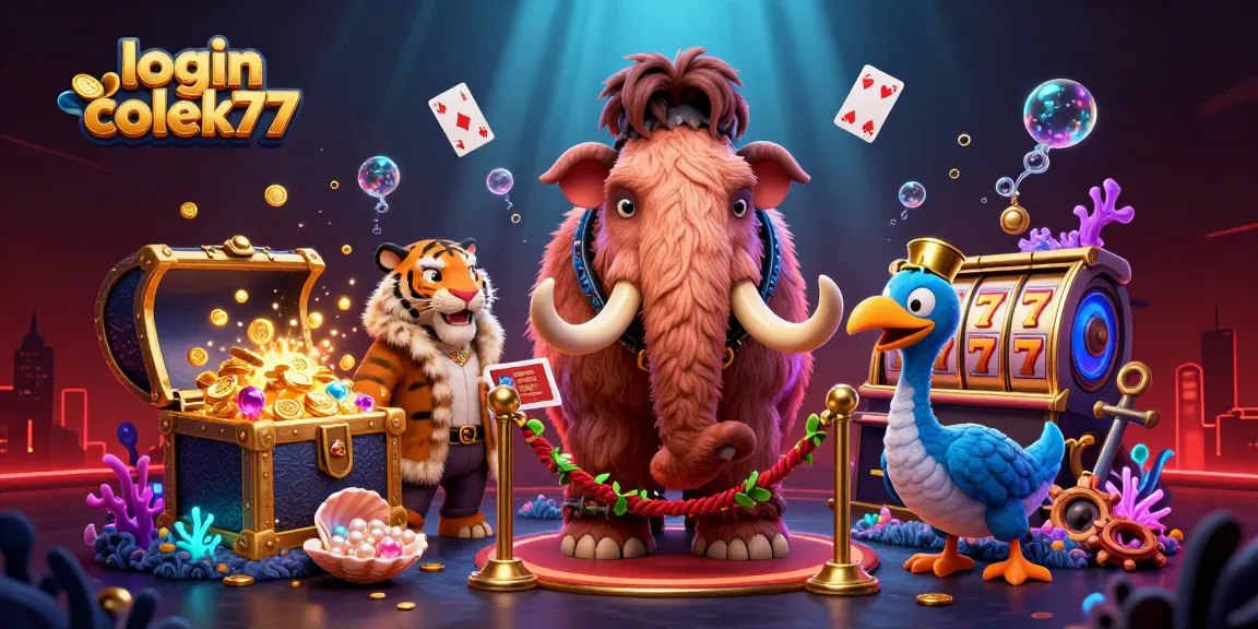 Spin big with login colek77 at the vibrant online casino, featuring unique characters and exciting game elements.