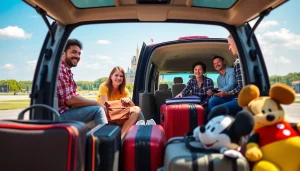 Family enjoying their Beauvais Airport to Disney Transfer, loading luggage into a van.