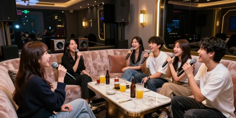 강남가라오케에서 친구들과 즐거운 노래 시간을 보내는 고급스러운 룸의 모습
