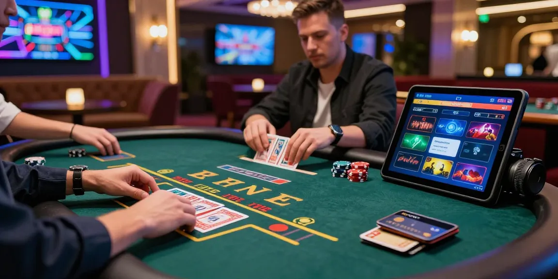 Engaged players at a credit card casino table enjoying a vibrant digital gaming experience.