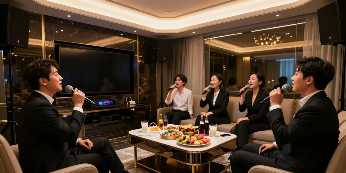 강남쩜오 공간에서 고급스러운 분위기의 프라이빗 노래방과 고객들의 즐거운 순간
