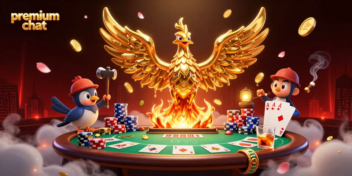 Engage in premium chat with verified players at a lively poker table surrounded by dynamic elements.