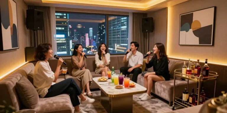 강남가라오케 정찰제 안내를 위한 프리미엄 공간, 고객들이 즐겁게 노래하고 있는 모습.