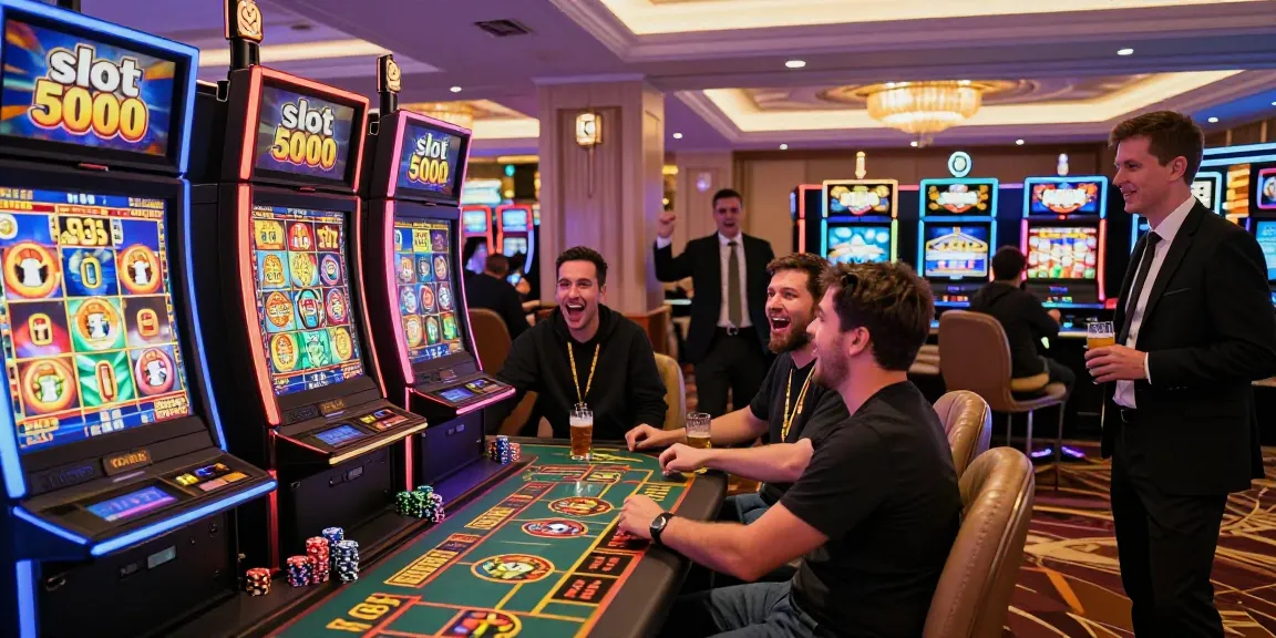 Exciting casino scene featuring players engaged with slot 5000 machines, vibrant lights, and a luxurious atmosphere.
