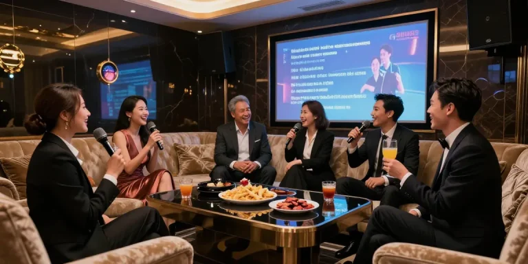 강남쩜오에서 프라이빗하게 즐기는 고급스러운 노래방 파티 장면