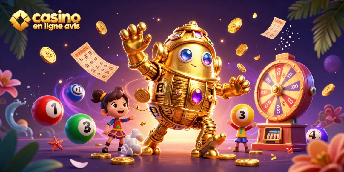 Découvrez l'avis sur les casinos en ligne avec une scène dynamique et colorée.