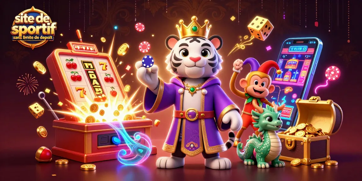 Pariez sur le site de paris sportif sans limite de dépôt avec le tigre royal et le singe jongleur dans un décor de casino dynamique.