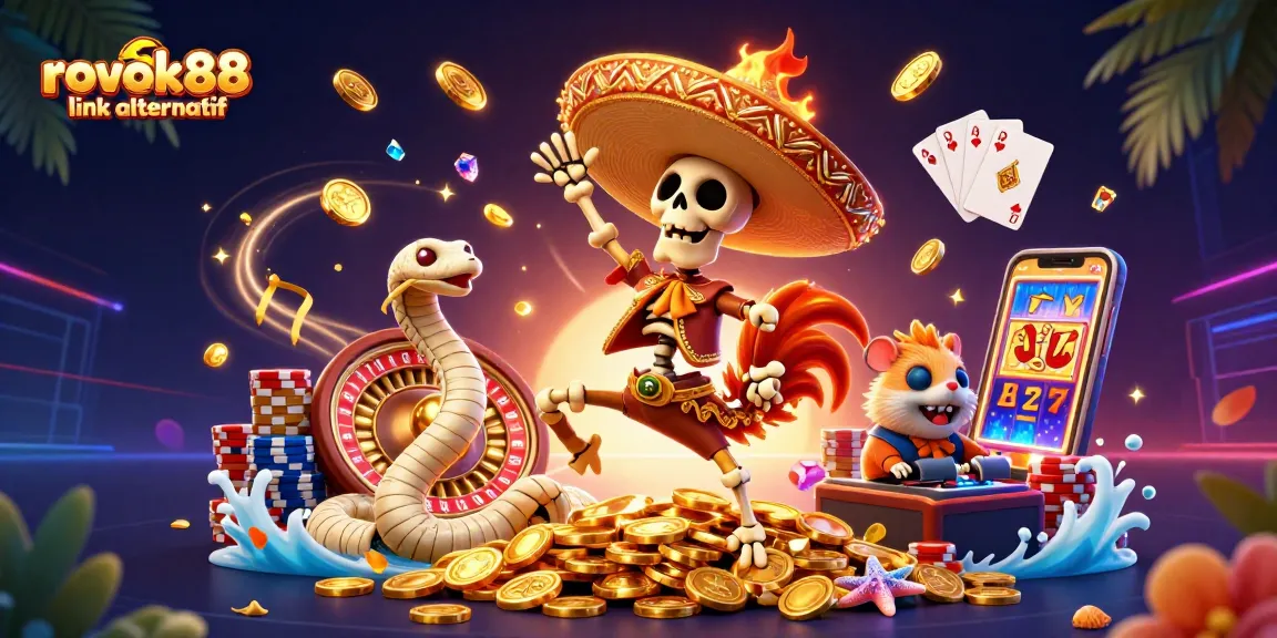 Engage with rokok88 link alternatif for thrilling casino excitement featuring a vibrant, festive scene.