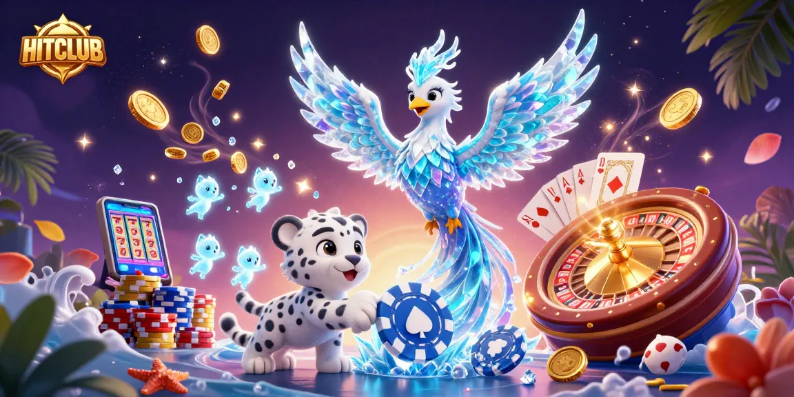 Win big with HITCLUB's vibrant casino adventure featuring a mystical ice phoenix and rich gaming elements.