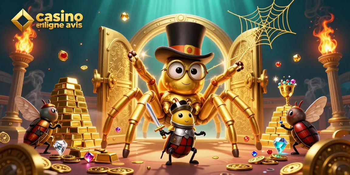 Aperçu captivant d'un casino en ligne avis montrant des personnages de casino animés en scène dynamique avec or et gemmes.