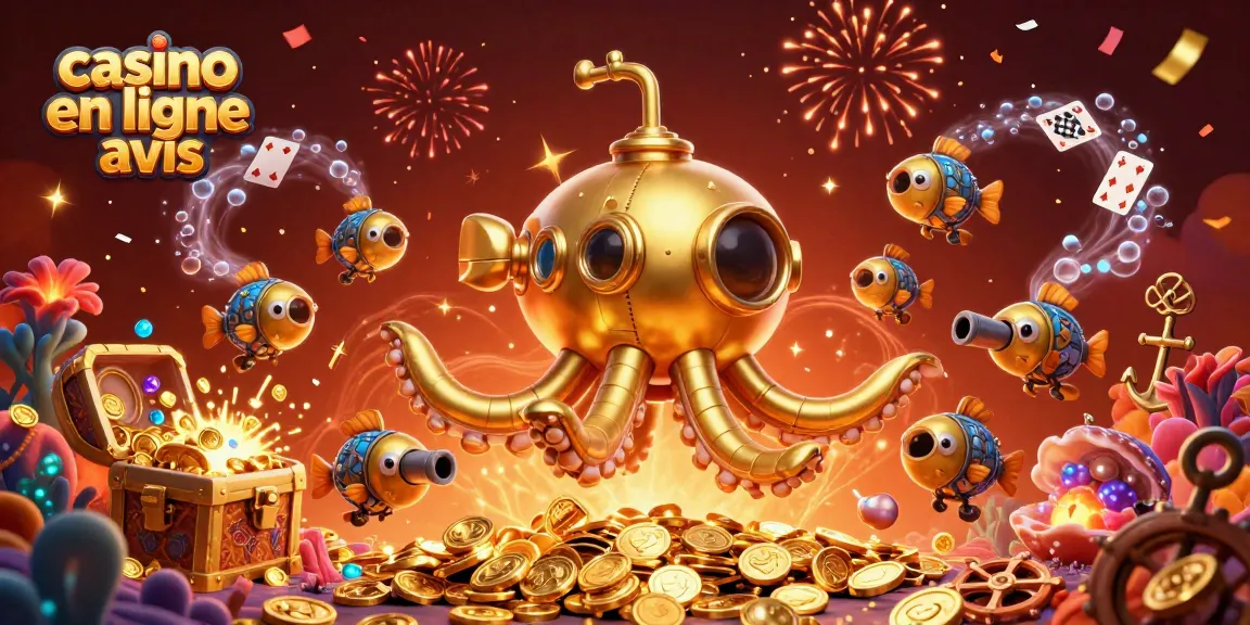 Découvrez des avis sur casino en ligne avec une illustration captivante d'un kraken doré et de pièces d'or