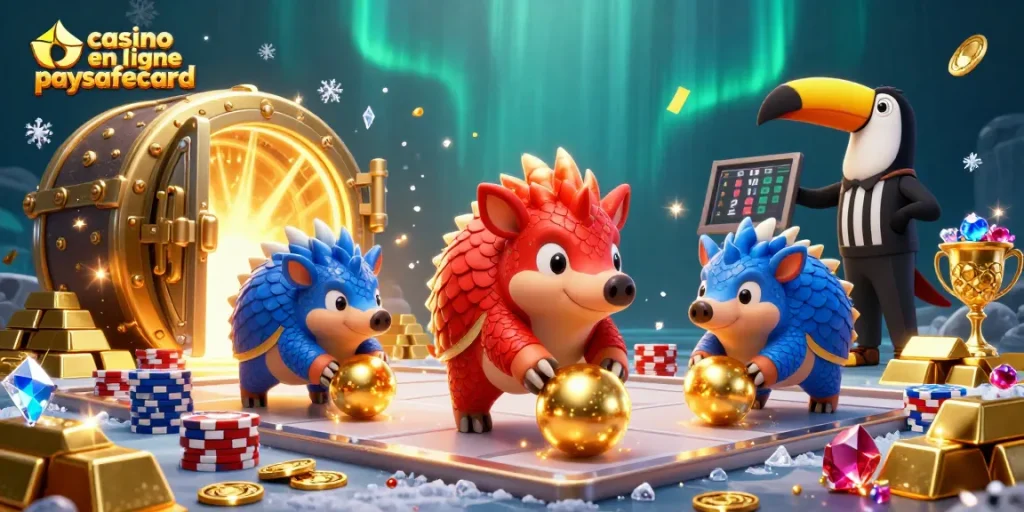 Jouez à des jeux de casino en ligne paysafecard avec une compétition animée entre deux pangolins rivaux.