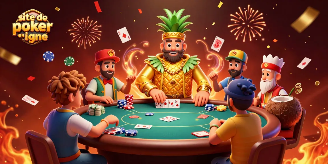 Jouer au poker en ligne sur un site de poker en ligne avec une ambiance festive et des personnages animés