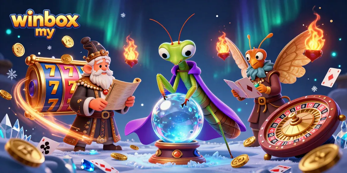 Play thrilling games at winbox my, featuring dynamic slots and mystical characters surrounded by gold coins.