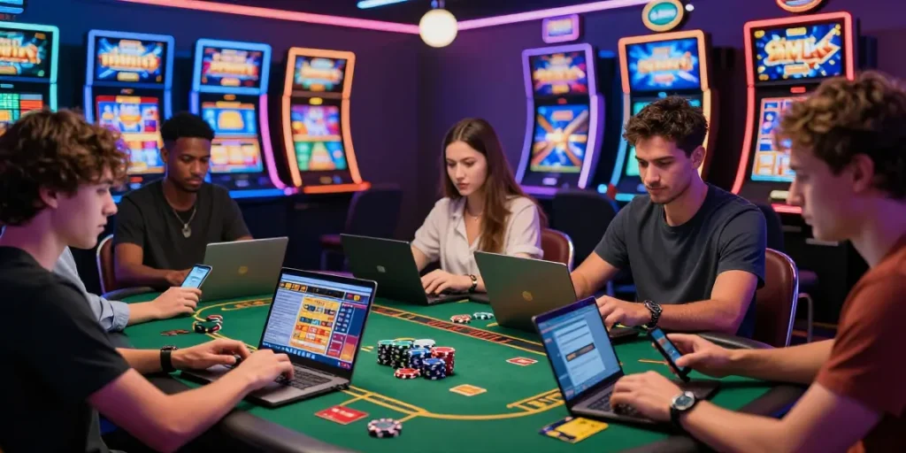 Players enjoying the best casinos for credit cards in a vibrant online casino environment.