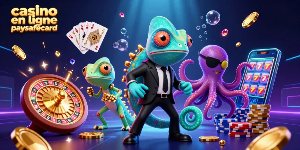 Découvrez le casino en ligne paysafecard avec une scène d'agent secret animé dans un univers vivant de jeux.