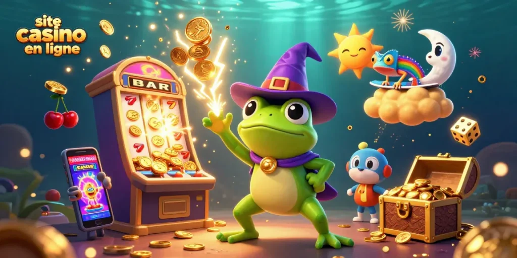 Éclatez-vous sur un site casino en ligne avec un guerrier grenouille, des pièces d'or et des jeux dynamiques.