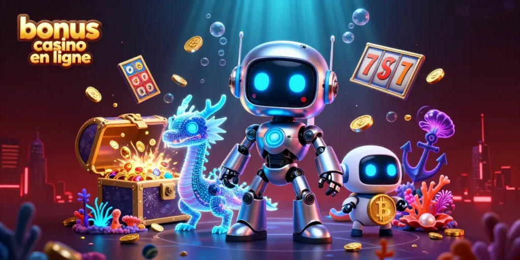 Jouez avec le bonus casino en ligne dans cet univers 3D vibrant de robots et dragons holographiques.