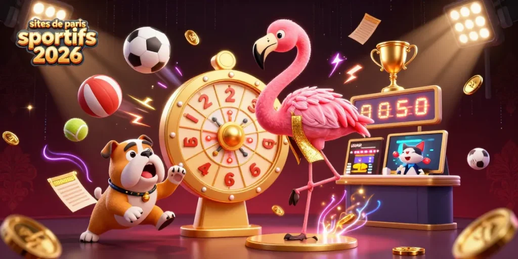 Interaction sportive sur les sites de paris sportifs 2026 avec un animateur de jeu éclatant.