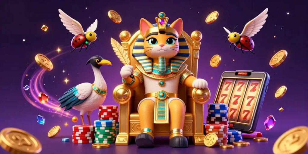 Experience slot gacor excitement as the pharaoh cat rules the casino scene with lucky slot machine reels.