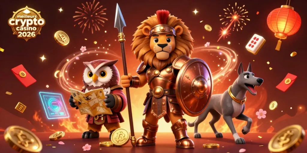 Exploration passionnante des meilleurs crypto casino 2026 avec des personnages dynamiques et des éléments de jeu captivants.